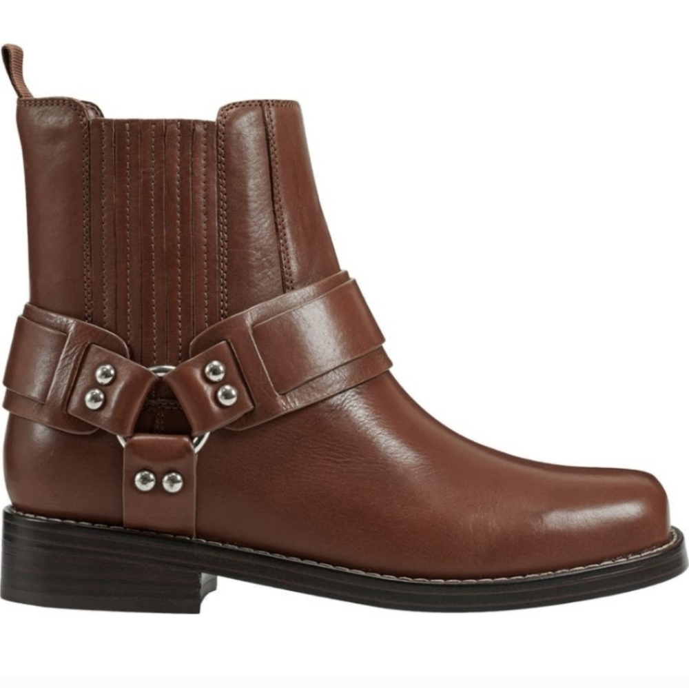 Marc Fisher Mizzi Moto Boots Harness Designer Leather Celebrity #41